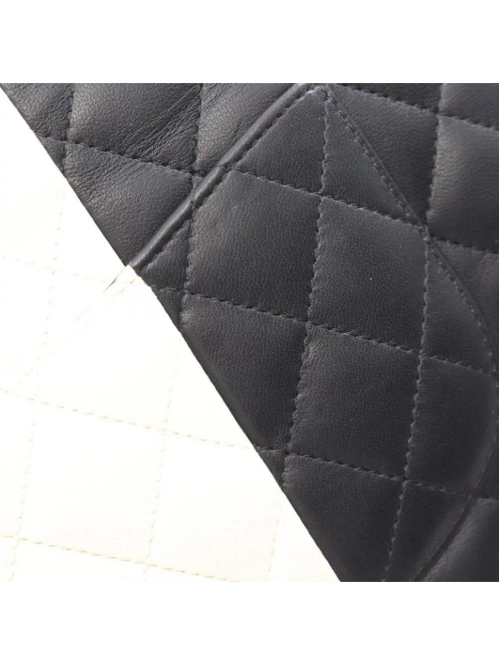 Chanel Shoulder Bag Quilted Double Flap Black White Lambskin Bicolor Chain